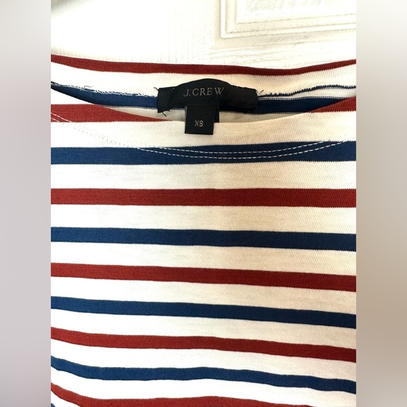 J. CREW Boat Neck Tee T-Shirt Top Blouse Ivory Blue Red Pullover Nautical Knit - Picture 4 of 10